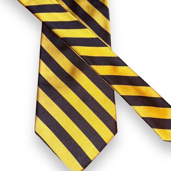 Navy and Gold Brooks Brothers Rep Strip Neck Tie Handmade in USA - Picture 1 of 5